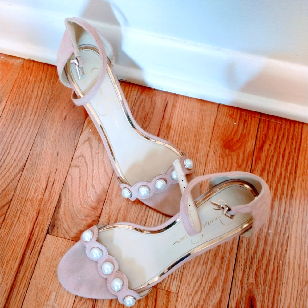 Jessica Simpson chunky heel, Pearl detail and ankle strap. Wear shown size 8